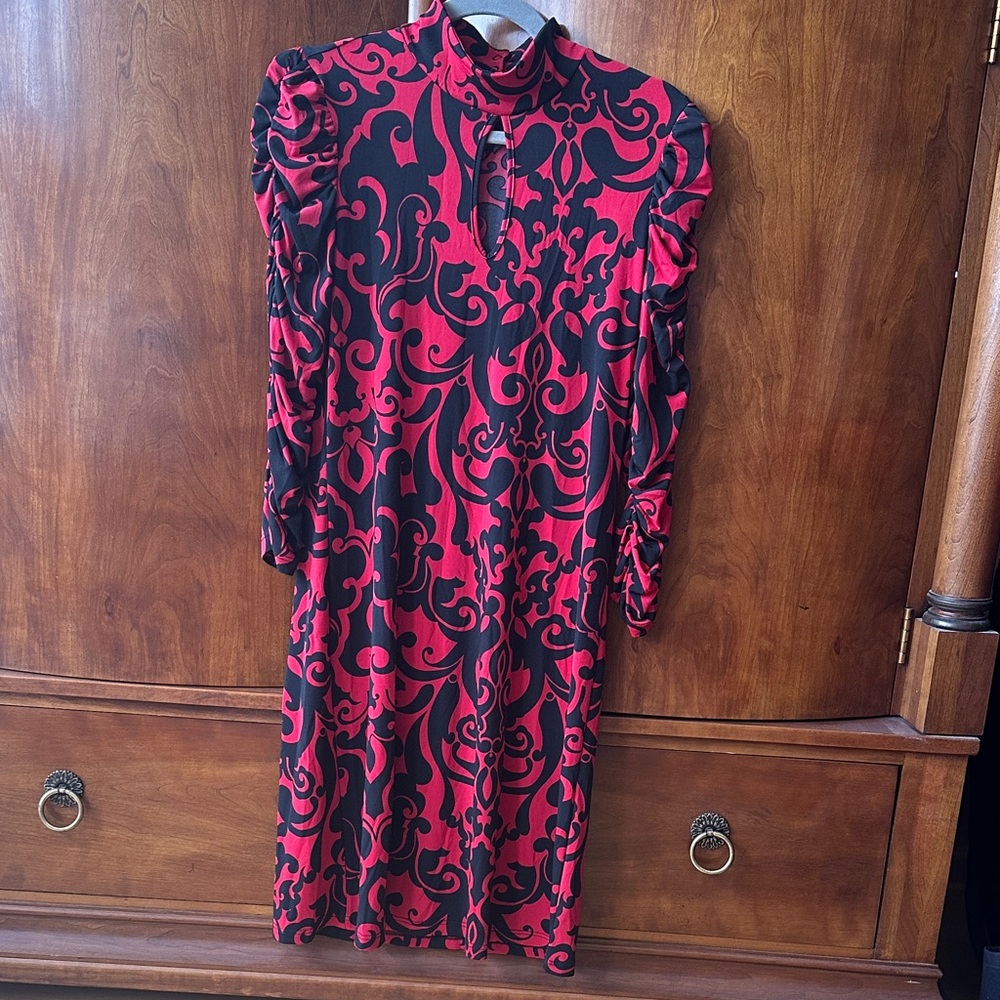 INC International Concepts Red and Black Long Sleeve Dress